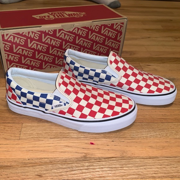 vans red blue checkerboard